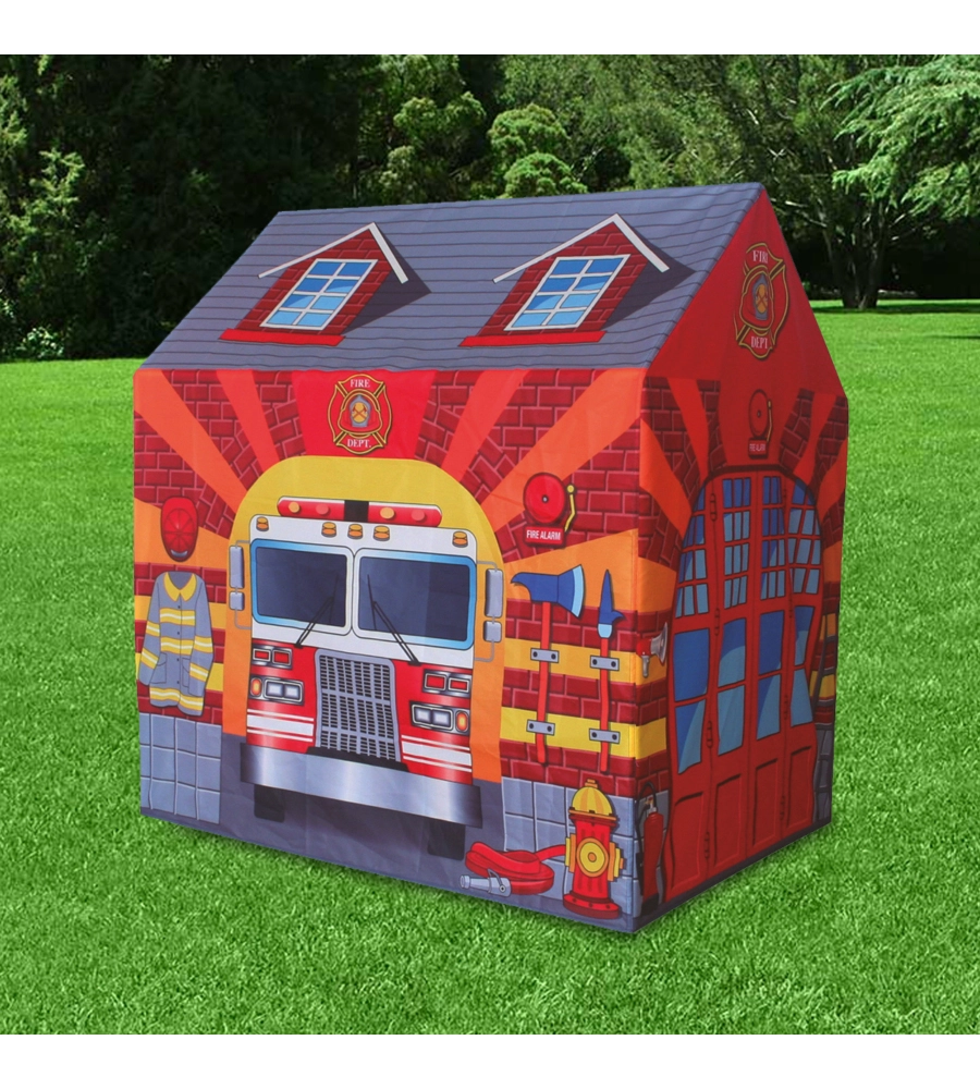 Tenda da esterno per bambini modello caserma dei pompieri, 95x72x105 cm